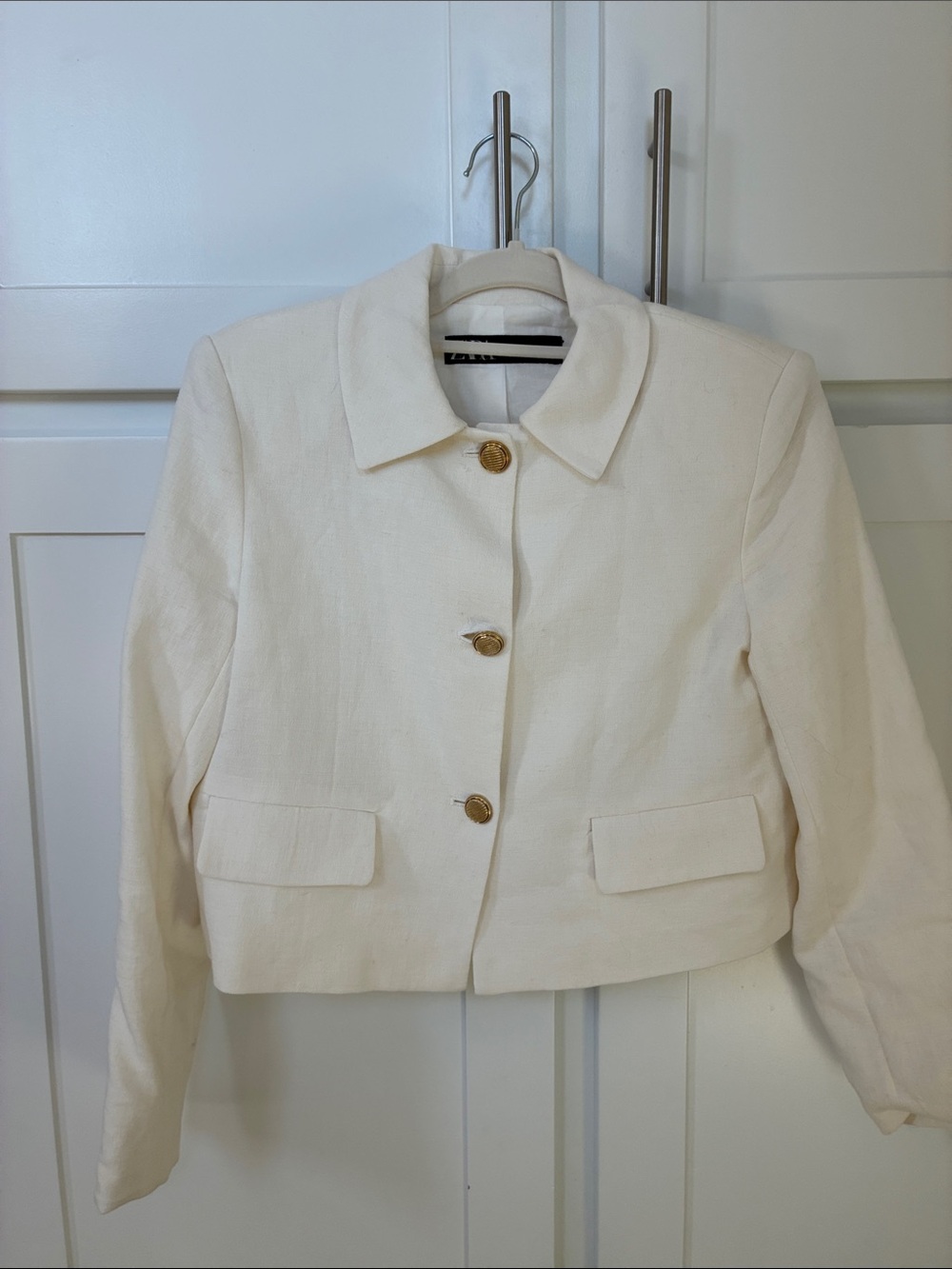 Zara Cream Cropped Blazer with Gold Buttons